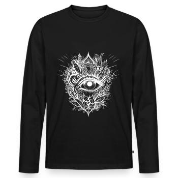 Psychedelisches Auge mit trippy Mustern - Männer Premium Bio Langarmshirt - Schwarz - Vorne - Nico (187cm)