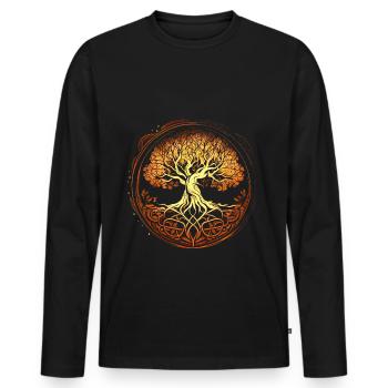 Mythischer Yggdrasil der Weltenbaum golden - Männer Premium Bio Langarmshirt - Schwarz - Vorne - Nico (187cm)