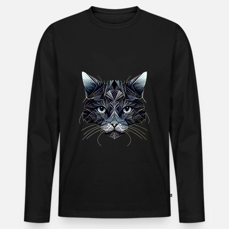 Schwarzes Katzengesicht mit geometrischen Mustern - Männer Premium Bio Langarmshirt - Schwarz