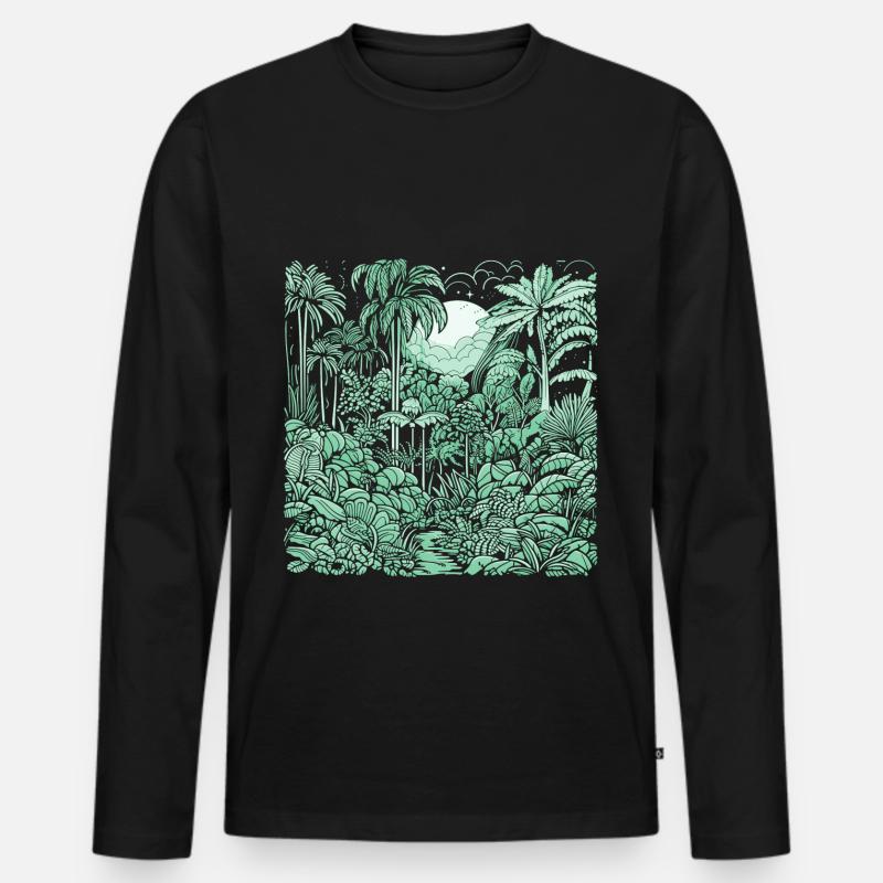 Jungle Motiv Hellgrün - Männer Premium Bio Langarmshirt - Schwarz