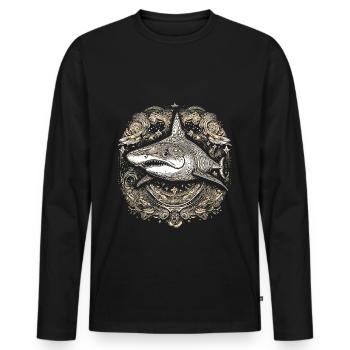 Cool trippy shark with boho/ethnic patterns - Men's Premium Organic Long Sleeve Shirt - black - Front - Nico (187cm)