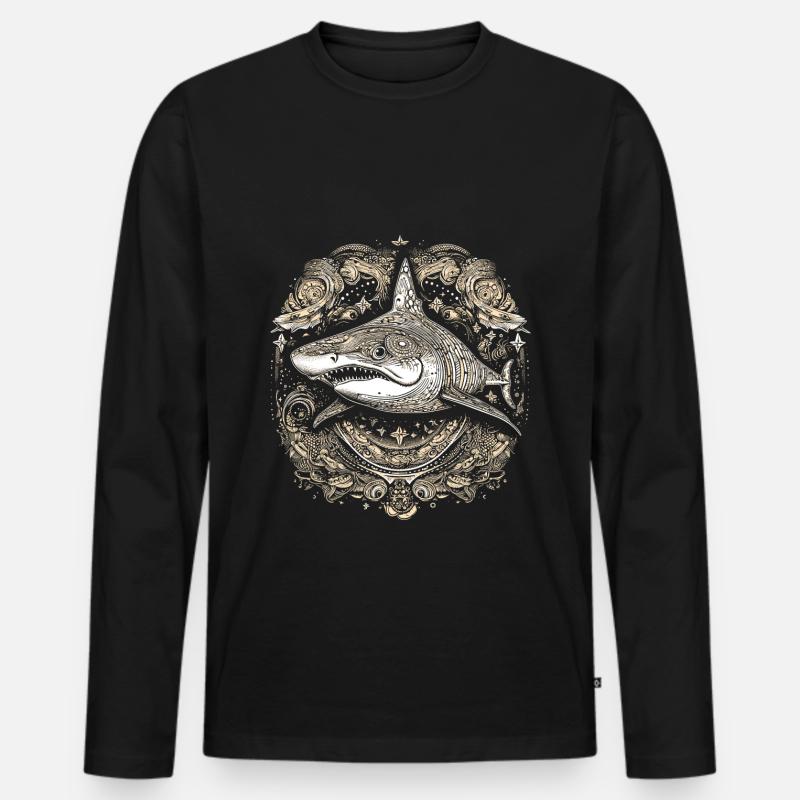 Cool trippy shark with boho/ethnic patterns Men's Premium Organic Long Sleeve Shirt