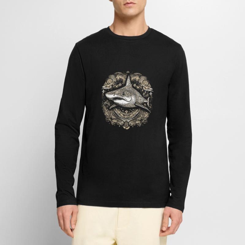Cool trippy shark with boho/ethnic patterns Men's Premium Organic Long Sleeve Shirt