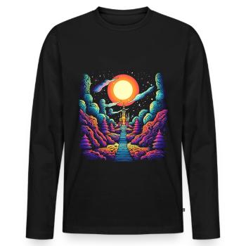 Treppe zum Himmel - Psychedelisches Schloss Art - Männer Premium Bio Langarmshirt - Schwarz - Vorne - Nico (187cm)