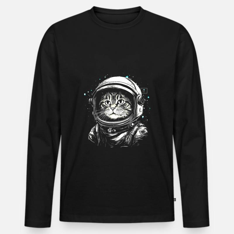 Süße Astronauten Katze - Männer Premium Bio Langarmshirt - Schwarz