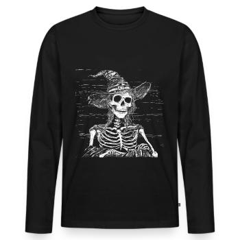 Sorcière squelette sombre avec chapeau de sorcière - T-shirt manches longues Premium bio Homme - noir - Devant - Nico (187cm)