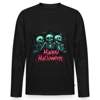 Gruselige Skelette, pink "Happy Halloween" - Männer Premium Bio Langarmshirt - Schwarz - Vorne - Nico (187cm)