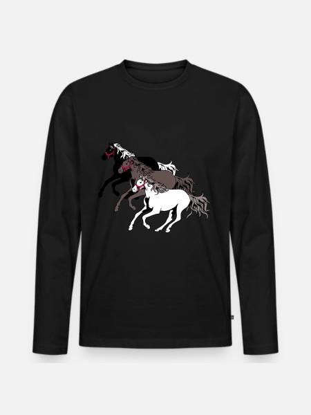 Chevaux sauvages Troupeau Cheval Galop Cheval Course Poney - T-shirt manches longues Premium bio Homme - noir