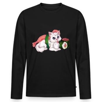 Lustige Sushi Katze weiße Mietze mit Sushi - Männer Premium Bio Langarmshirt - Schwarz - Vorne - Nico (187cm)