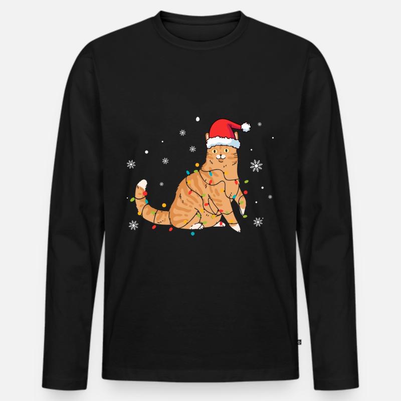 Katze Weihnachten - Männer Premium Bio Langarmshirt - Schwarz