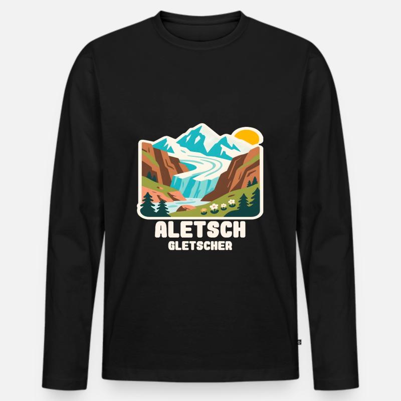 Aletsch Gletscher - Männer Premium Bio Langarmshirt - Schwarz