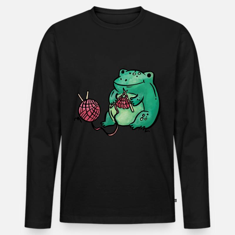 Frosch Stricken Handarbeit - Männer Premium Bio Langarmshirt - Schwarz