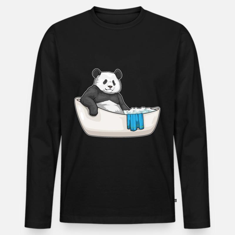 Panda Baden Badewanne - Männer Premium Bio Langarmshirt - Schwarz