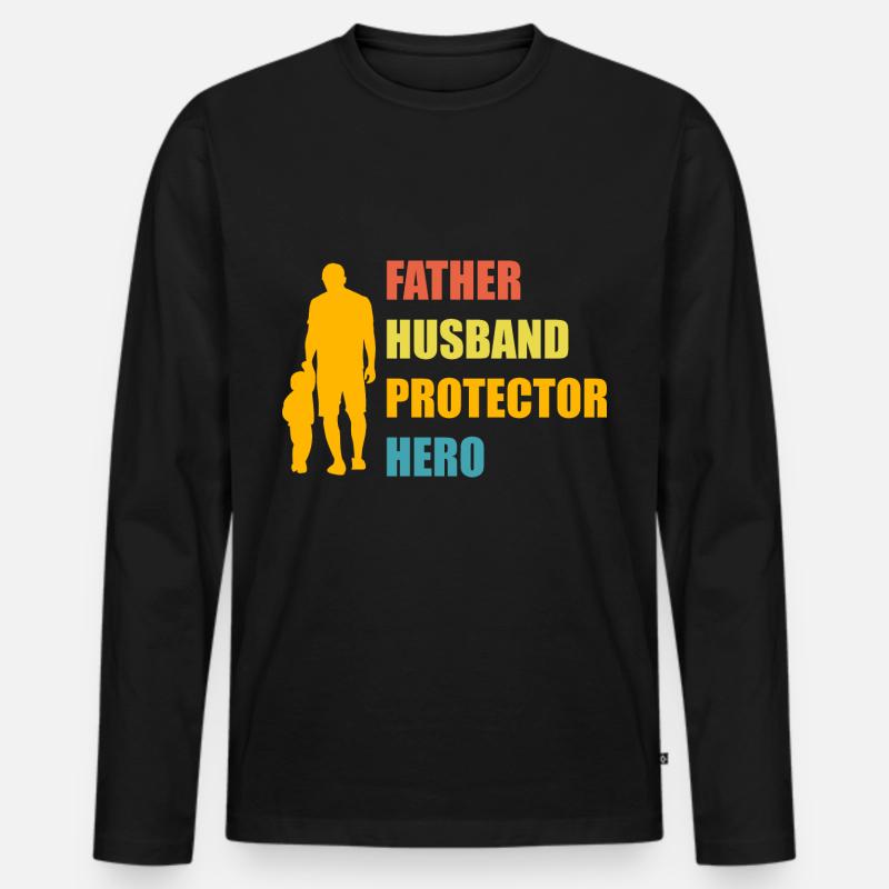 Vater, Ehemann, Beschützer, Held - Männer Premium Bio Langarmshirt - Schwarz