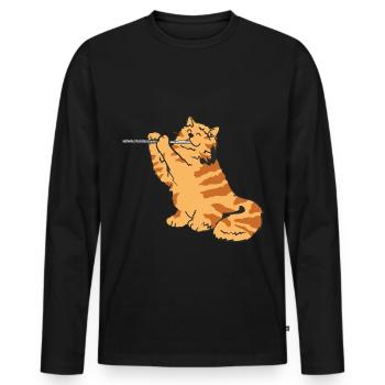 Cadeau de chaton chat flûtiste joueur de flûte traversière - T-shirt manches longues Premium bio Homme - noir - Devant - Nico (187cm)
