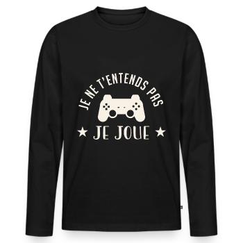 Je Ne T'Entends Pas Je Joue - Gamer - T-shirt manches longues Premium bio Homme - noir - Devant - Nico (187cm)