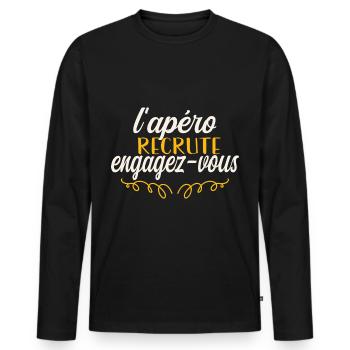 apéro recrute engagez vous - T-shirt manches longues Premium bio Homme - noir - Devant - Nico (187cm)