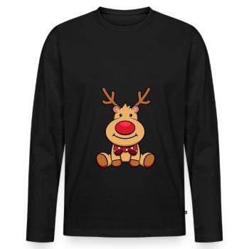 Renne mignon nez rouge Rudolf - T-shirt manches longues Premium bio Homme - noir - Devant - Nico (187cm)