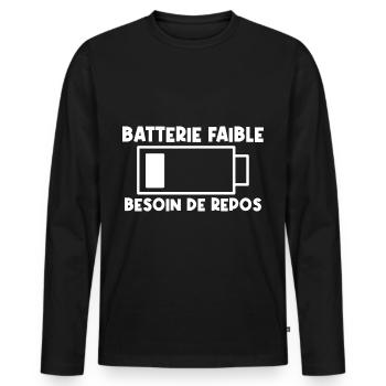 Batterie faible - T-shirt manches longues Premium bio Homme - noir - Devant - Nico (187cm)