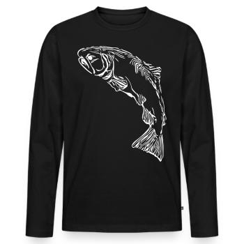 Lachs - Männer Premium Bio Langarmshirt - Schwarz - Vorne - Nico (187cm)