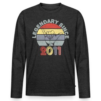 2011 | Vintage Legendär seit 2011 Jubiläum - Männer Premium Bio Langarmshirt - Anthrazit meliert - Vorne - Nico (187cm)