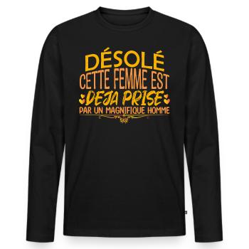 femme en couple femme mariée amoureuse - T-shirt manches longues Premium bio Homme - noir - Devant - Nico (187cm)