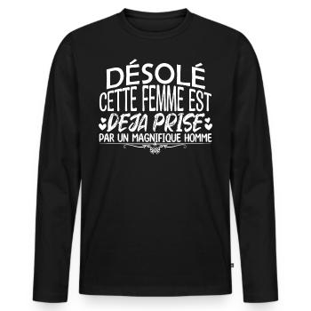 femme en couple femme mariée amoureuse - T-shirt manches longues Premium bio Homme - noir - Devant - Nico (187cm)
