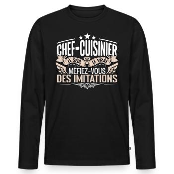 Cuisinier le seul Cuisinier le vrai Cuisinier - T-shirt manches longues Premium bio Homme - noir - Devant - Nico (187cm)