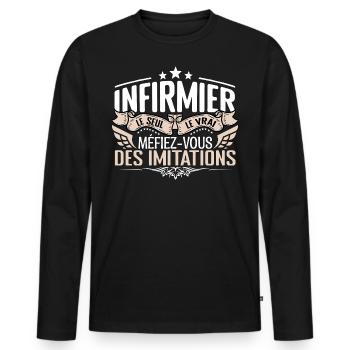 Infirmier le seul Infirmier le vrai Infirmier - T-shirt manches longues Premium bio Homme - noir - Devant - Nico (187cm)
