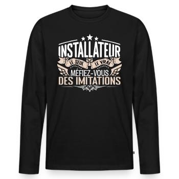 Installateur le seul Installateur le vrai Installa - T-shirt manches longues Premium bio Homme - noir - Devant - Nico (187cm)