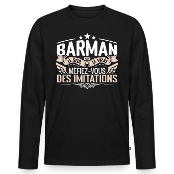 Barman le seul Barman le vrai Barman - T-shirt manches longues Premium bio Homme - noir - Devant - Nico (187cm)