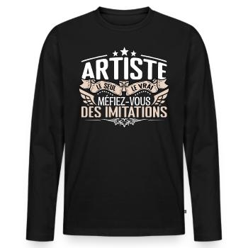 Artiste le seul Artiste le vrai Artiste - T-shirt manches longues Premium bio Homme - noir - Devant - Nico (187cm)