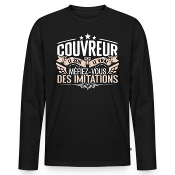 Couvreur le seul Couvreur le vrai Couvreur - T-shirt manches longues Premium bio Homme - noir - Devant - Nico (187cm)
