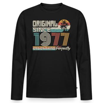1977 Jubiläum 1977 geboren 1977 Jubiläum - Männer Premium Bio Langarmshirt - Schwarz - Vorne - Nico (187cm)