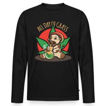 A farm cow with a bong smokes grass - Men's Premium Organic Long Sleeve Shirt - black - Front - Nico (187cm)