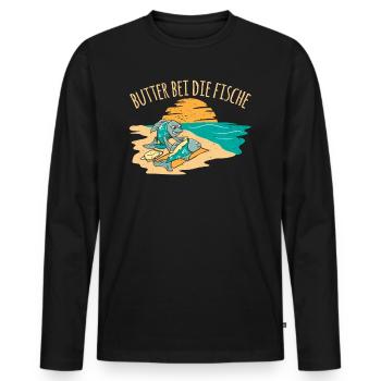 Butter bei die Fische Plattdeutsch Spruch - Männer Premium Bio Langarmshirt - Schwarz - Vorne - Nico (187cm)