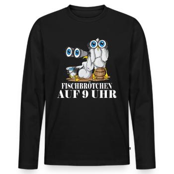 Moin plattdeutsch norddeutsch Möwen Fischbrötchen - Männer Premium Bio Langarmshirt - Schwarz - Vorne - Nico (187cm)