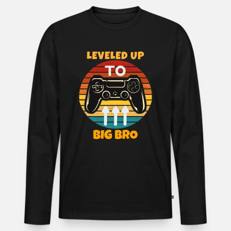 Leveled Up To Big Bro - Männer Premium Bio Langarmshirt - Schwarz