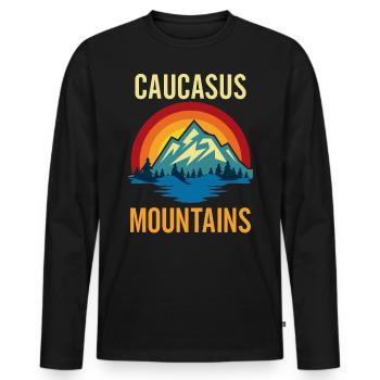 Coucher du soleil de montagnes du Caucase - T-shirt manches longues Premium bio Homme - noir - Devant - Nico (187cm)