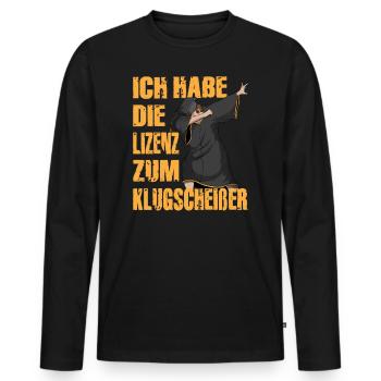 Prüfung Abschluss Schärpe bestanden Klugscheißen - Männer Premium Bio Langarmshirt - Schwarz - Vorne - Nico (187cm)