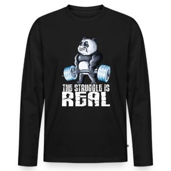 The Struggle is Real Fitness Panda Weightlifting - Men's Premium Organic Long Sleeve Shirt - black - Front - Nico (187cm)