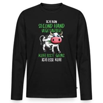 Ich bin second Hand Vegetarier Kuh Design Spruch - Männer Premium Bio Langarmshirt - Schwarz - Vorne - Nico (187cm)
