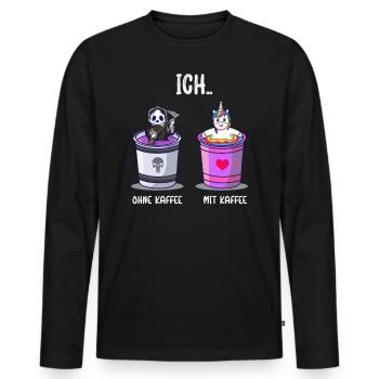 Ich ohne Kaffee Ich mit Kaffee Kaffetrinker Spruch - Männer Premium Bio Langarmshirt - Schwarz - Vorne - Nico (187cm)