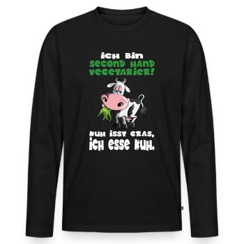 Ich bin second Hand Anti Vegetarier Kühe BBQ Steak - Männer Premium Bio Langarmshirt - Schwarz - Vorne - Nico (187cm)