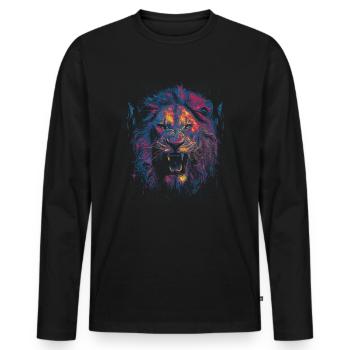 Coloured lion's head - Men's Premium Organic Long Sleeve Shirt - black - Front - Nico (187cm)