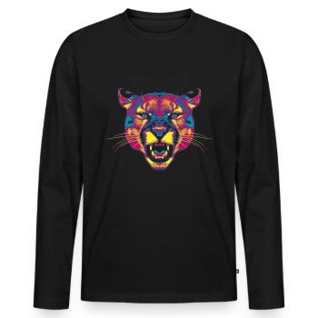 Farbiger Berglöwe - Männer Premium Bio Langarmshirt - Schwarz - Vorne - Nico (187cm)