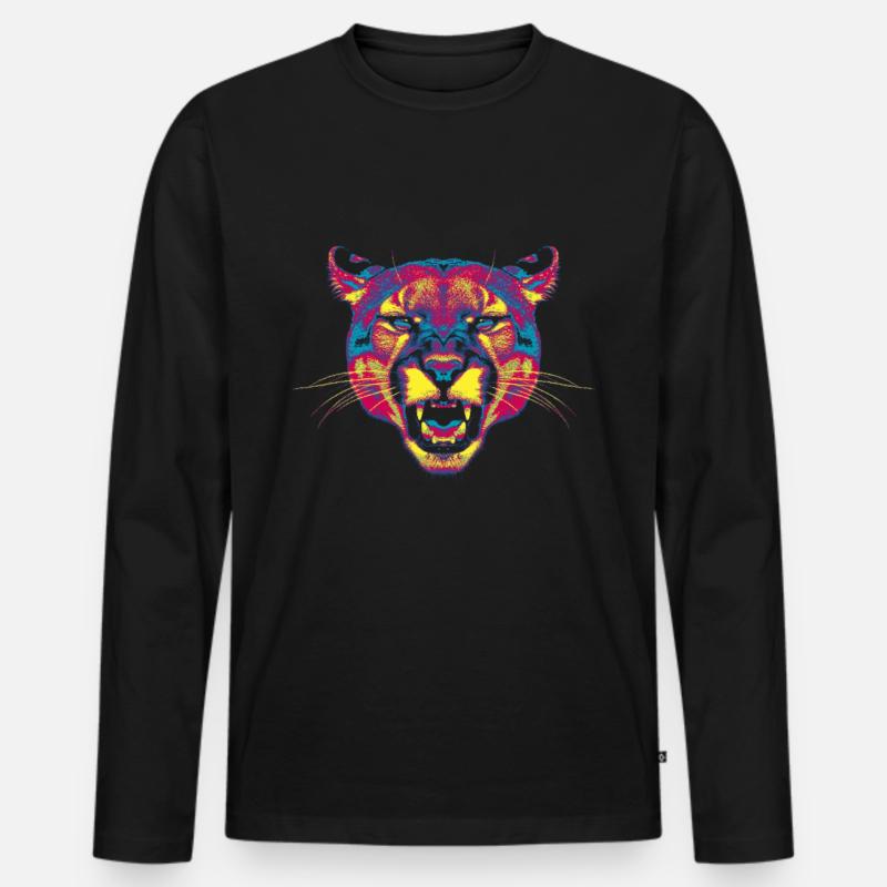 Farbiger Berglöwe - Männer Premium Bio Langarmshirt - Schwarz