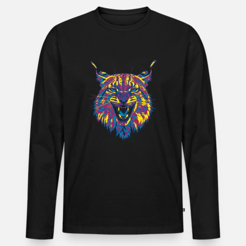 Farbiger Luchs - Männer Premium Bio Langarmshirt - Schwarz