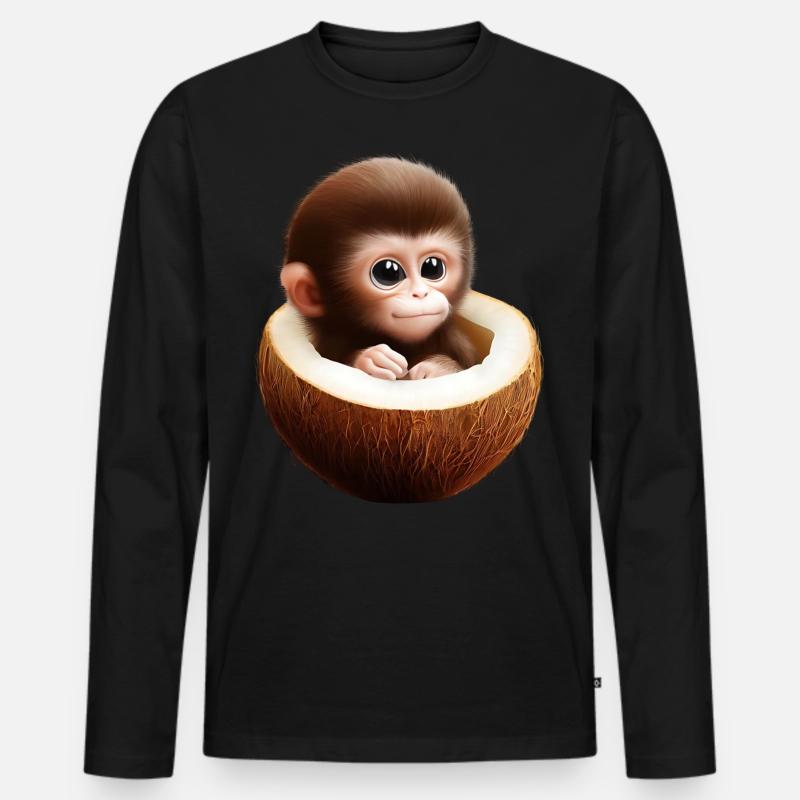 Affe in einer Kokosnuss - Männer Premium Bio Langarmshirt - Schwarz