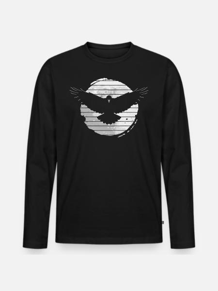 Rabe Krähe Vogel im Mondschein - Männer Premium Bio Langarmshirt - Schwarz